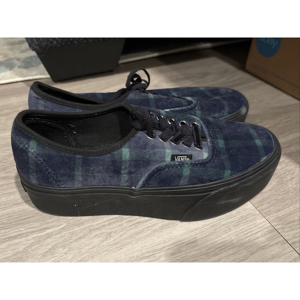 Vans Womens Authentic Stacked Velvet Plaid Green Black Platform Shoes Size 8.5
